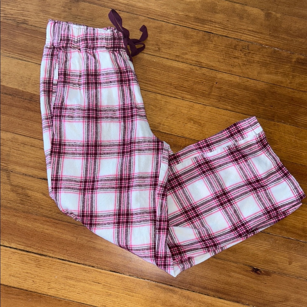 Plaid Flannel Pajama Pants - Pink and White